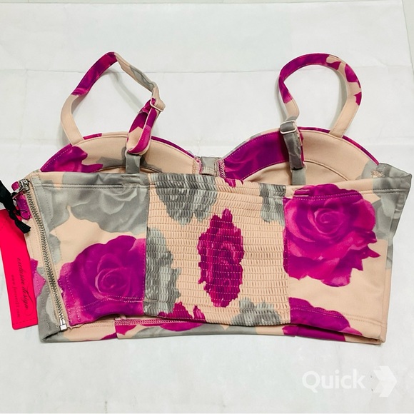 NWT Forever 21 Pink Floral Zippered Knit Top - Picture 4 of 8